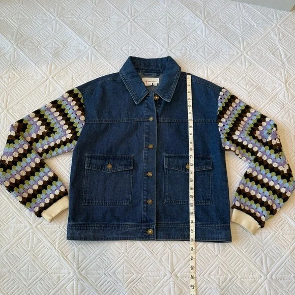 Anthropologie Crochet-Sleeve Denim Jacket Size Small